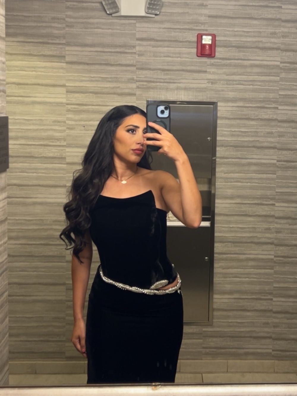 Strapless Black Maxi Dress with Embellished Waist